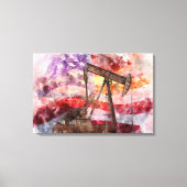 愛国ポンプジャック水彩夕焼けアート キャンバスプリント (正面)