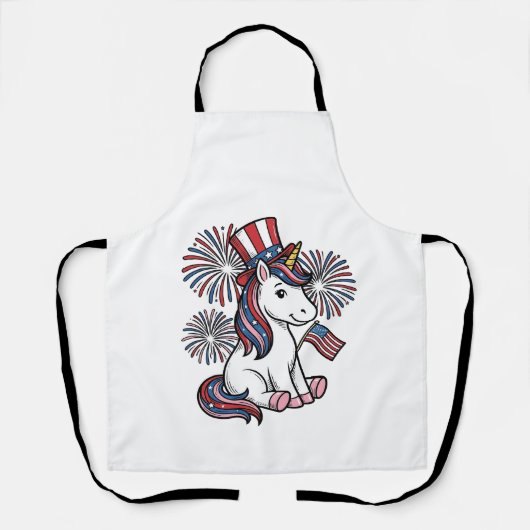 愛国ユニコーン花火Tシャツデザイン1 エプロン (正面)