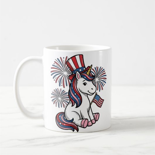 愛国ユニコーン花火Tシャツデザイン1 コーヒーマグカップ (左)