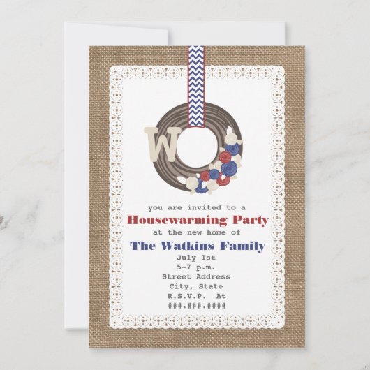 愛国リースバーラッ刺激を受けたプ引っ越し祝いパーティー 招待状 (正面)