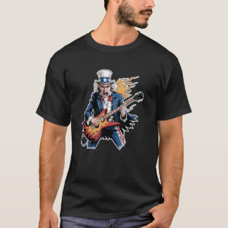 愛国ロックギターおじさんアメリカ独立記念日 Tシャツ