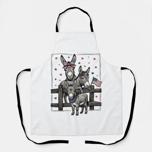 愛国ロバのビンテージ4th of July Tシャツデザイン エプロン (正面)