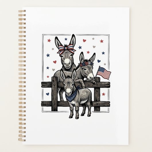 愛国ロバのビンテージ4th of July Tシャツデザイン プランナー手帳 (正面)
