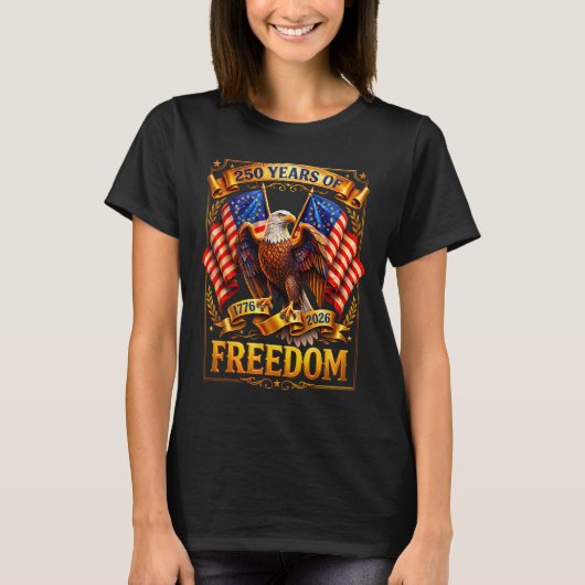 愛国ワシと旗 250周年 1776-2026 独立記念日 4th O Tシャツ (正面)
