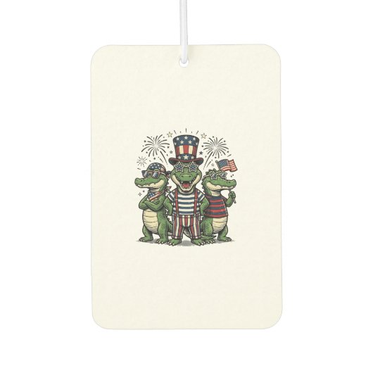 愛国ワニトリオ ビンテージ独立記念日Tシャツ カーエアーフレッシュナー (正面)