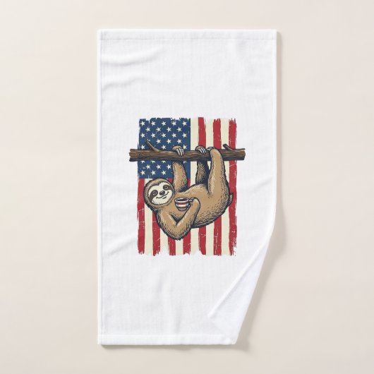 愛国主義のナマケモノ ビンテージ風彫刻Tシャツデザイン_1 ハンドタオル (ハンドタオル)