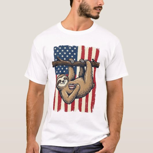 愛国主義のナマケモノ ビンテージ風彫刻Tシャツデザイン_1 Tシャツ (正面)