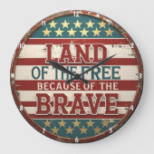 愛国主義インスパイアをテーマにした引用文アメリカ国旗 ラージ壁時計 (正面)