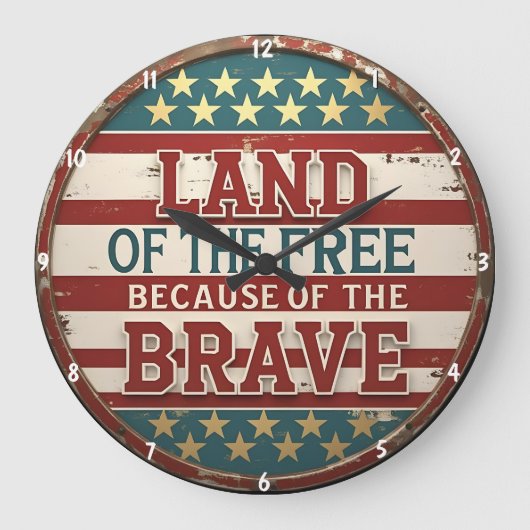 愛国主義インスパイアをテーマにした引用文アメリカ国旗 ラージ壁時計 (正面)