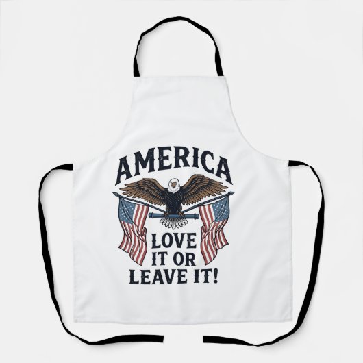 愛国主義者イーグルTシャツ アメリカを愛するか去るか_ エプロン (正面)
