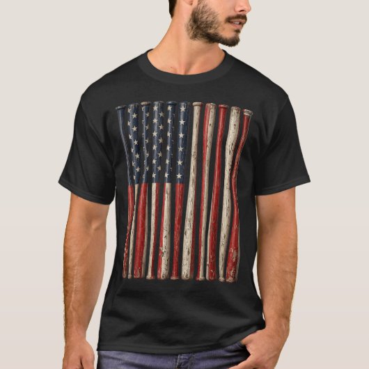 愛国主義 野球 アメリカ国旗 USA 独立記念日 Tシャツ (正面)