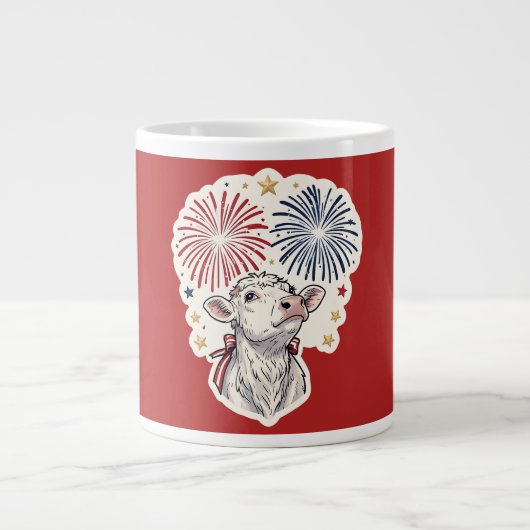 愛国仔牛の花火と星 ジャンボコーヒーマグカップ (正面)