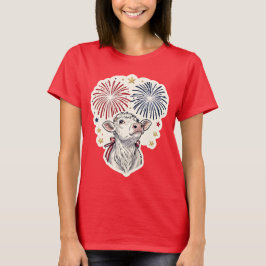 愛国仔牛の花火と星  Tシャツ