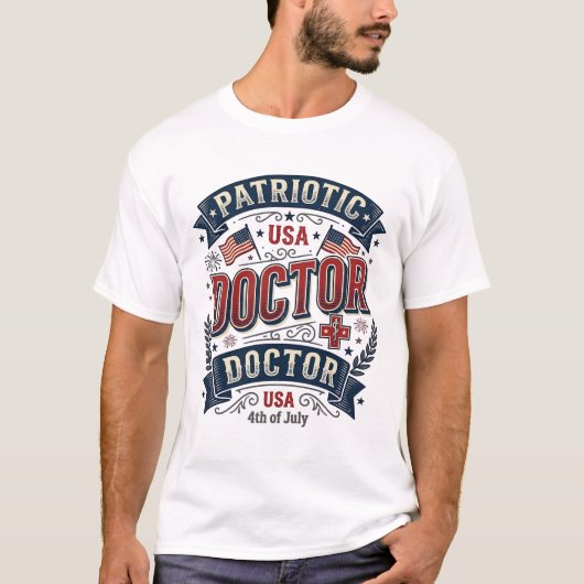 愛国医者の7月4日のビンテージTシャツデザイン Tシャツ (正面)