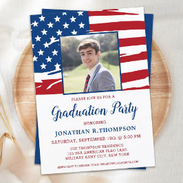 愛国卒業式アメリカ国旗の写真軍隊 招待状