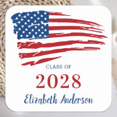 愛国卒業式アメリカ国旗の軍隊 スクエアシール
