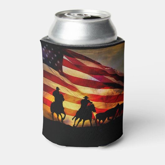 愛国国旗とカウボーイクーラーボックス 缶クーラー (缶裏面)