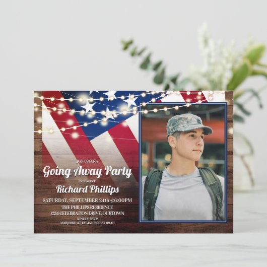 愛国国旗と写真軍隊の進行遠くにパーティー 招待状 (スタンド正面)