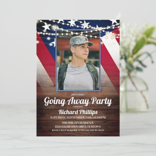 愛国国旗と写真軍隊遠くに行く 招待状 (スタンド正面)