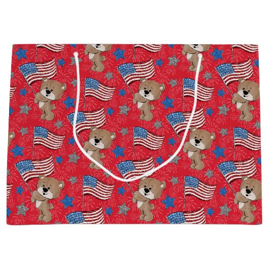 愛国国旗なびくベア抱き枕 ラージペーパーバッグ (正面)