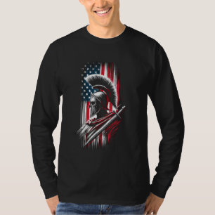 愛国国旗のアメリカのスパルタン戦士ヘルメット Tシャツ