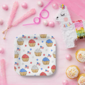 愛国国旗のスターカップケーキ赤白青 ペーパープレート (パーティー)