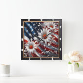 愛国国旗のデイジー装飾 スクエア壁時計 (ホーム)