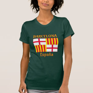 愛国国旗の赤白イエローバルセロナ Tシャツ