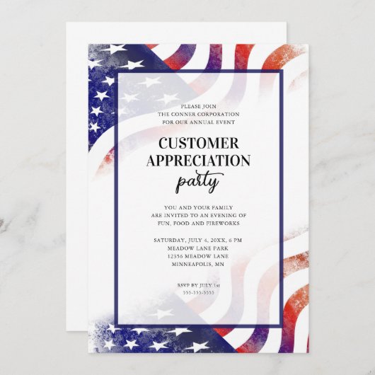 愛国国旗の顧客評価パーティー 招待状 (正面/裏面)