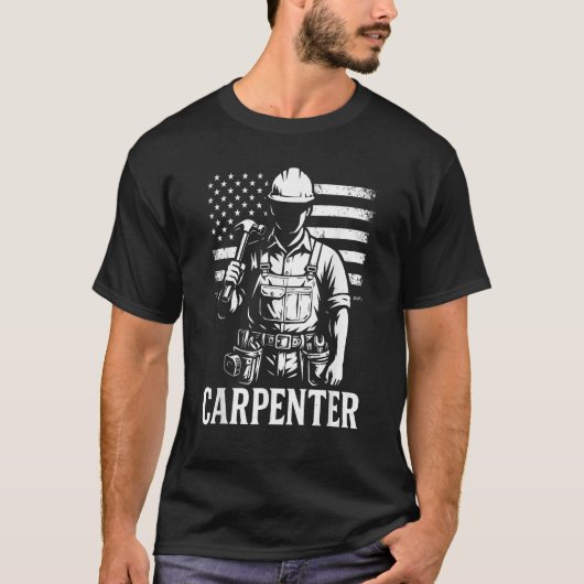 愛国大工アメリカ国旗ヴィンテージ木工師 Tシャツ (正面)