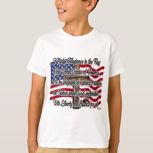 愛国宣誓 アメリカ国旗 十字架 Tシャツ (正面)
