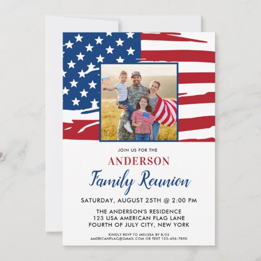 愛国家族懇親会アメリカ国旗の写真 招待状 (正面)