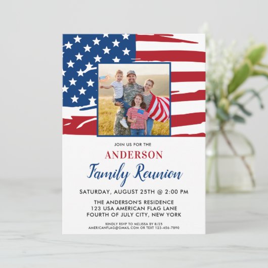 愛国家族懇親会アメリカ国旗の写真 招待状 (スタンド正面)