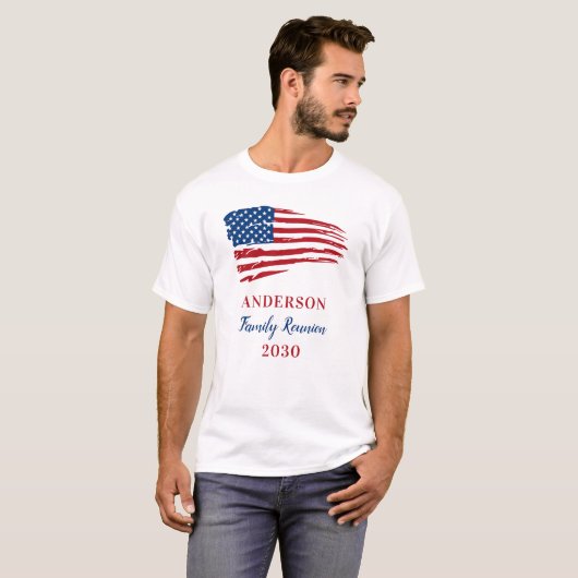 愛国家族懇親会カスタムアメリカ国旗 Tシャツ (正面フル)