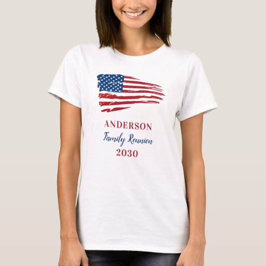 愛国家族懇親会カスタムアメリカ国旗 Tシャツ (正面)