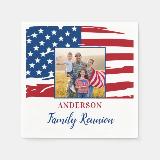 愛国家族懇親会パーティーアメリカ国旗の写真 スタンダードカクテルナプキン (正面)