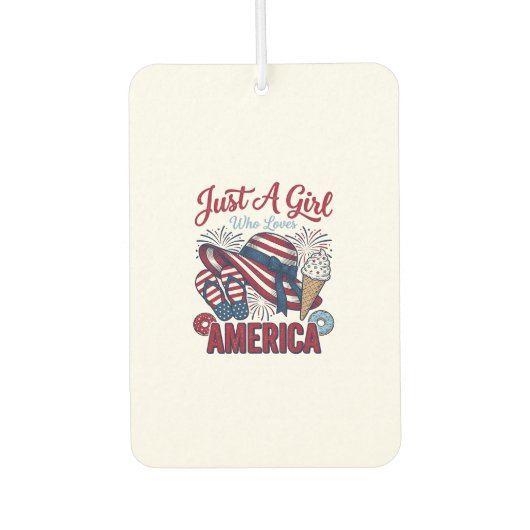 愛国少女アメリカ夏ビンテージTシャツデザイン カーエアーフレッシュナー (正面)