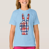 愛国平和サイン ハンド アブストラクト アメリカ国旗 パターン Tシャツ (正面)