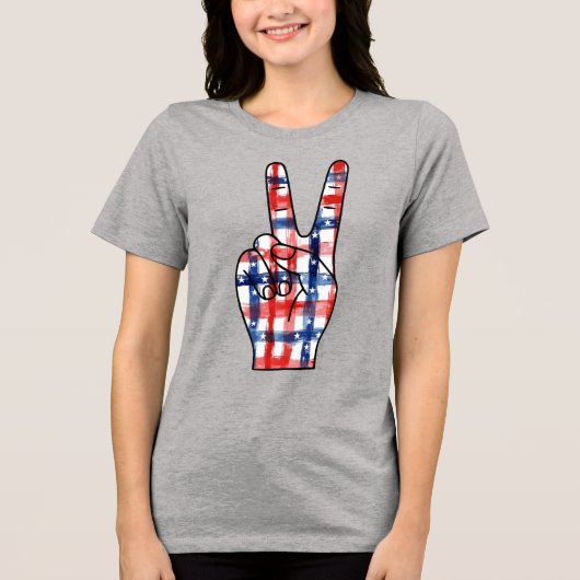 愛国平和サイン ハンド 抽象 アメリカ国旗 パターン トライブレンドＴシャツ (正面)