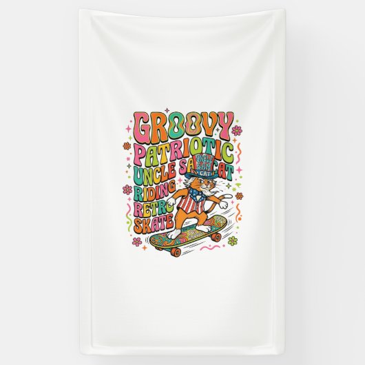愛国心あふれるおじさん猫レトロタイポグラフィTシャツ( 横断幕 (縦)