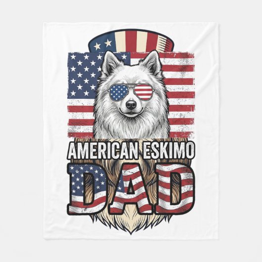 愛国心あふれるアメリカン・エスキモー犬のお父さん フリースブランケット (正面)