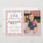 愛国心あふれるアメリカ少年 1歳の誕生日写真 招待状 (正面)