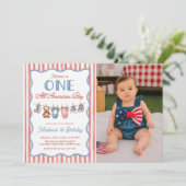 愛国心あふれるアメリカ少年 1歳の誕生日写真 招待状 (スタンド正面)