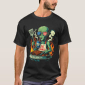 愛国心あふれるエイリアンBBQグリルアメリカ国旗サングラス Tシャツ (正面)