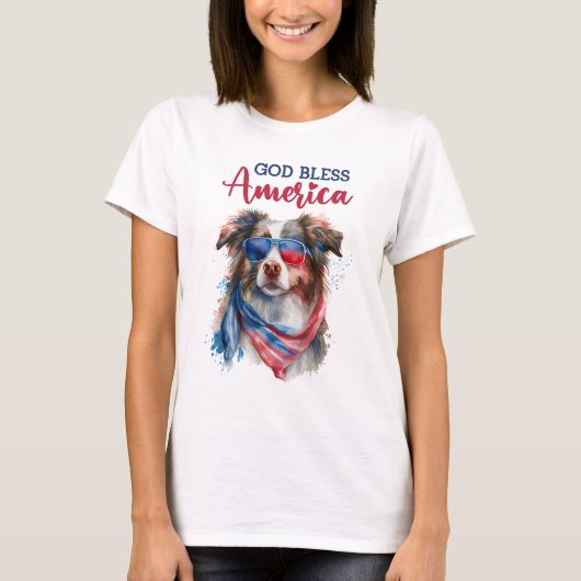 愛国心あふれるオーストラリアン・シェパード Tシャツ (正面)