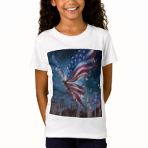 愛国心あふれるガールズTシャツ 独立記念日のアメリカンUSA
