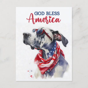 愛国心あふれるグレートデーン、神よアメリカを祝福してください ポストカード