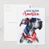 愛国心あふれるグレートデーン、神よアメリカを祝福してください ポストカード (正面/裏面)