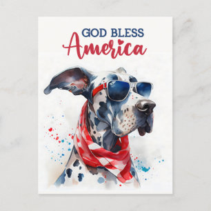愛国心あふれるグレートデーン、神よアメリカを祝福してください ポストカード