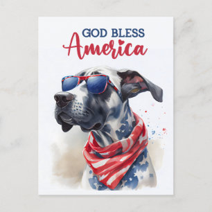 愛国心あふれるグレートデーン、神よアメリカを祝福してください ポストカード